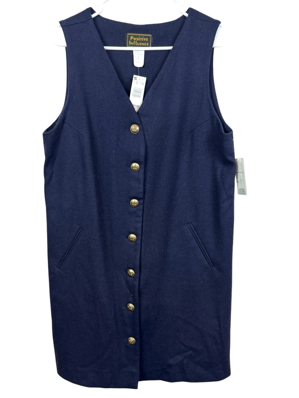 NWT Vintage 90s Positive Influence Wool Shift Dress Navy Blue Size 12 Deadstock